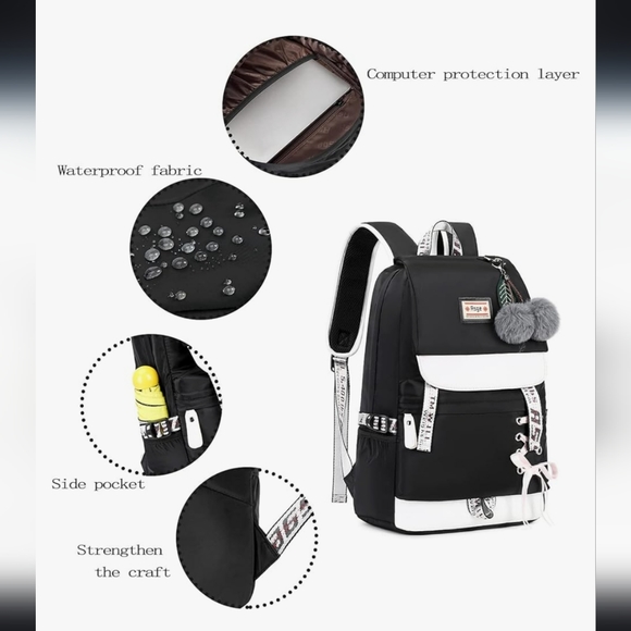 🛒🛍️💥NWT Asge Back Pack Black White Padded Straps Waterproof Ergonomic Design - Picture 11 of 16